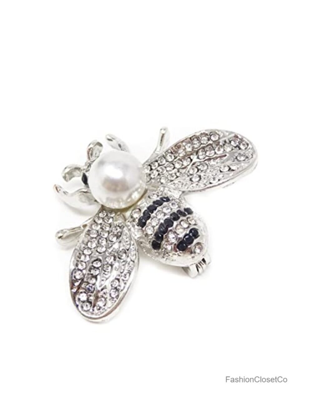 Vintage Gold Tone Honey Bee Brooch with Rhinestones and Pearl